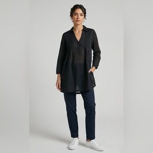 Kenneth Cole Reaction Black Sheer Pintuck Tunic | Size S